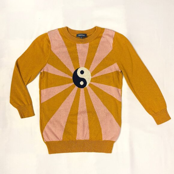 Modcloth yin yang 3/4 sleeve mustard sweater size Small - Picture 1 of 5